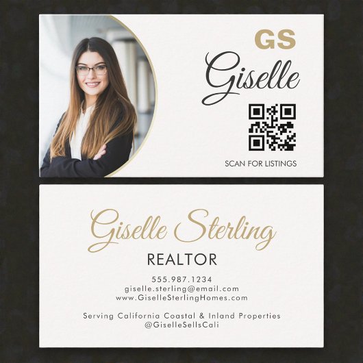 Makler Neutral Gold Foto Monogramm QR-Code Visitenkarte