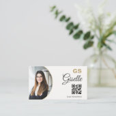 Makler Neutral Gold Foto Monogramm QR-Code Visitenkarte (Stehend Vorderseite)