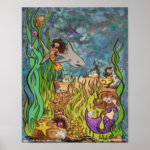 Mako Polo Mermaid + Shark-Spiele Freunde Kunst Poster