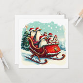 MAKOM1000-Christmas - Penguins in Christmas Sleigh Karte (Vorderseite/Rückseite Beispiel)