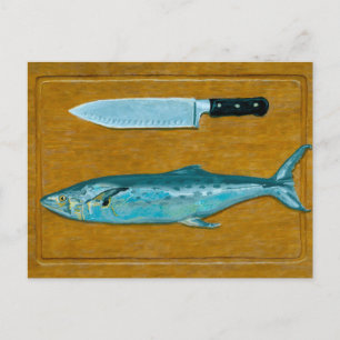 Makrele und Messer Falz Grußkarte Postkarte
