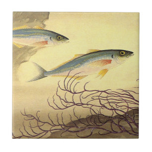 Makrelenfische im Ozean, Vintage-Japonismus-Kunst Fliese
