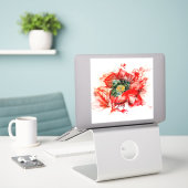 Makro-Blossom in ausgeblendetem Rot Aufkleber (Laptop auf Schreibtisch)