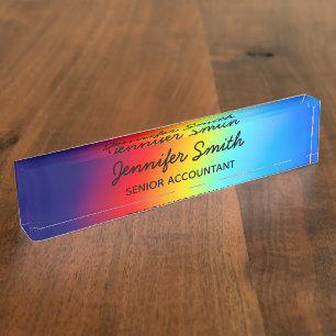 Makro-Foto Holografischer Regenbogen Gradient Namensplakette