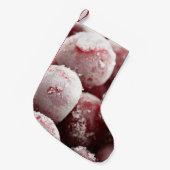 Makro gefrorene Beeren, Nahtextur. Kleiner Weihnachtsstrumpf (Vorderansicht (hängend))