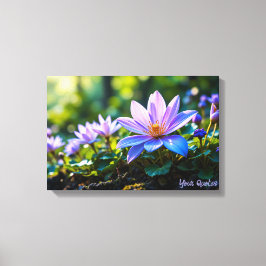 Makro Lila Waldwildblumen mit Tau Leinwanddruck