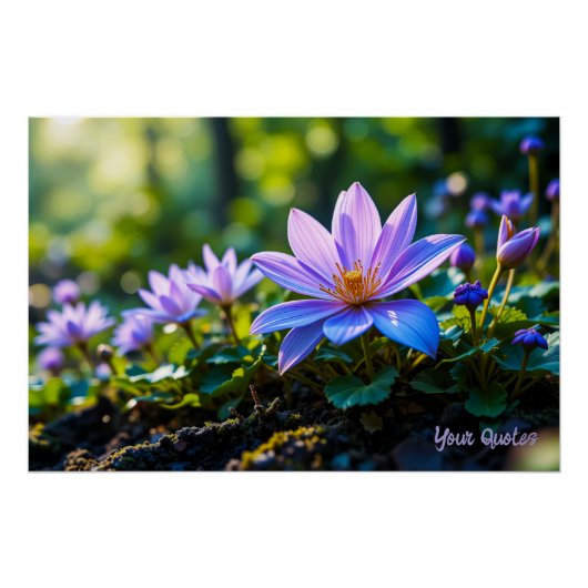 Makro Lila Waldwildblumen mit Tau Poster (Vorderseite)