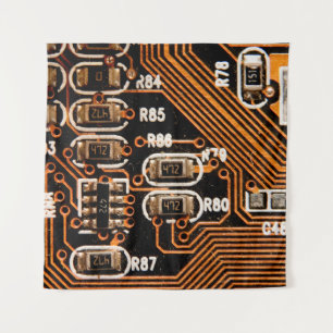 Makroaufnahme von Schaltbrett, Kabeln, Kondensator Wandteppich