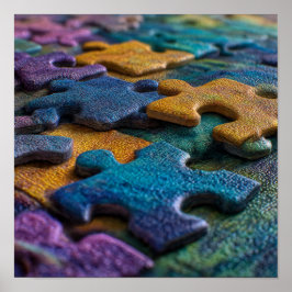 Makrodetails: Farbenfrohe Jigsaw Puzzle-Figuren Poster