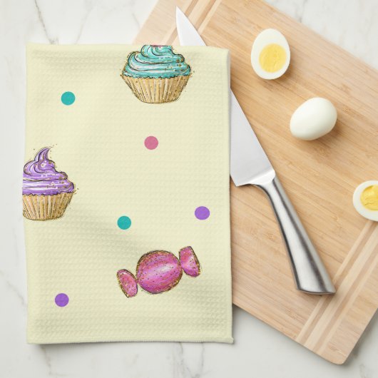 Makronen-Cupcakes-Lollipops und -Donuts Geschirrtuch (Viertel Falte)