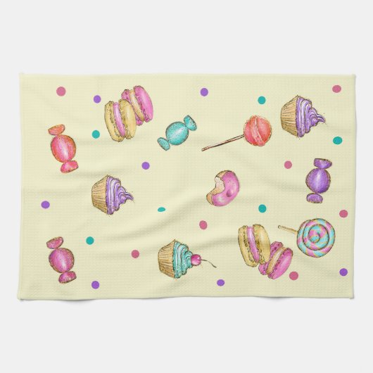 Makronen-Cupcakes-Lollipops und -Donuts Geschirrtuch (Horizontal)