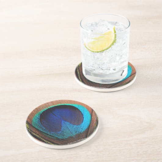 Makropfau-Feder-reiche Blues photographisch Sandstein Untersetzer (Seite)