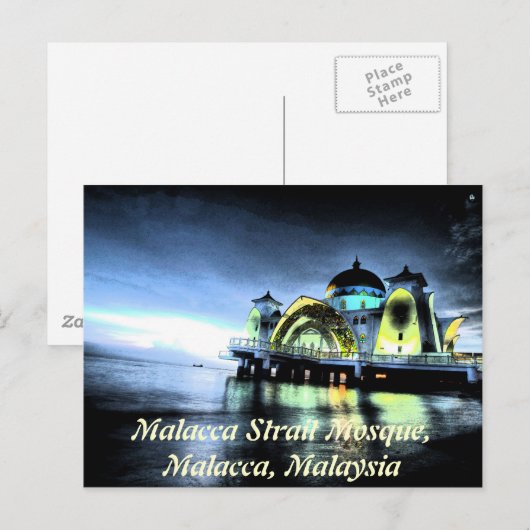Malacca Strait Moschee, Malacca, Malaysia Postkarte (Vorne/Hinten)