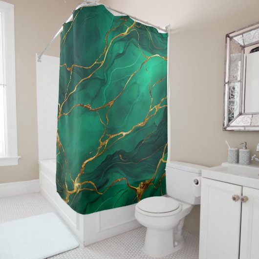 Malachite Marble Pattern with Gold Veins Duschvorhang (Beispiel)