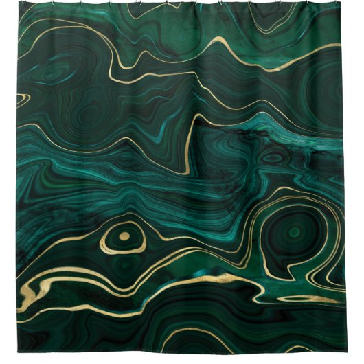 "Malachite Texture with Gold Strata" Duschvorhang (Vorderseite)