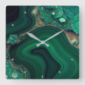 Malachite Wall Clock Quadratische Wanduhr (Vorderseite)