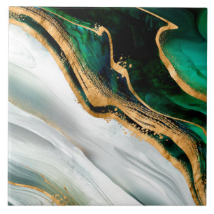 Malachitgrün, Aquarell und Gold Fliese