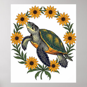 Malaclemys-Wasserschildkröte und Schwarzäugige Sus Poster