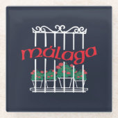 Malaga, Fenster mit Blumen Glasuntersetzer (Vorderseite)
