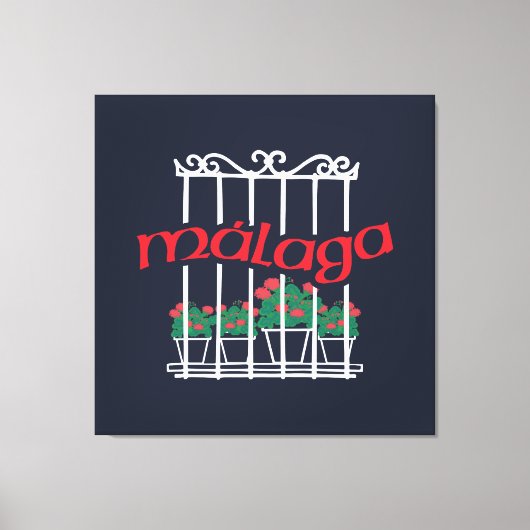 Malaga, Fenster mit Blumen Leinwanddruck (Vorderseite)