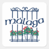 Malaga, Fenster mit Blumen Quadratischer Aufkleber (Vorderseite)