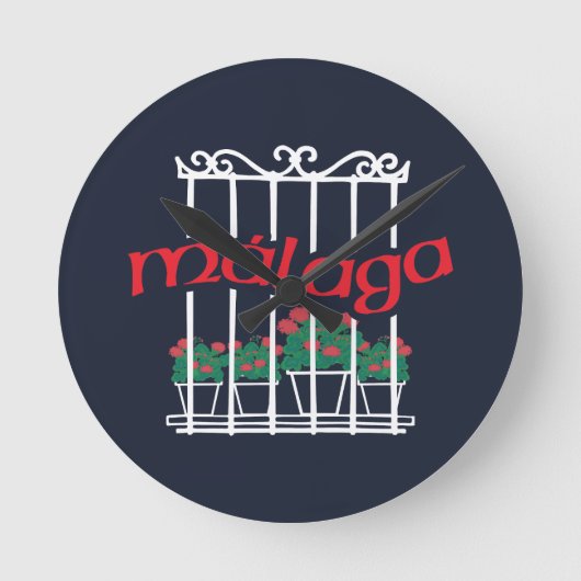Malaga, Fenster mit Blumen Runde Wanduhr (Vorderseite)