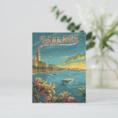 Malaga in Retro Charm - Vintage Reise Postkarte (Stehend Vorderseite)