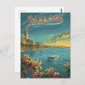 Malaga in Retro Charm - Vintage Reise Postkarte (Vorne/Hinten)