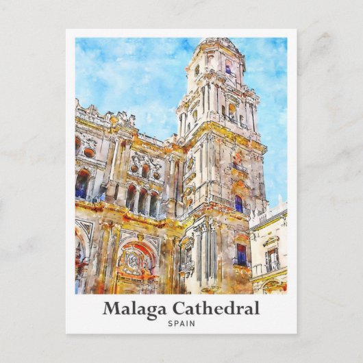 Malaga Kathedrale Spanien Reisen Wasserfarbe Postkarte (Vorderseite)