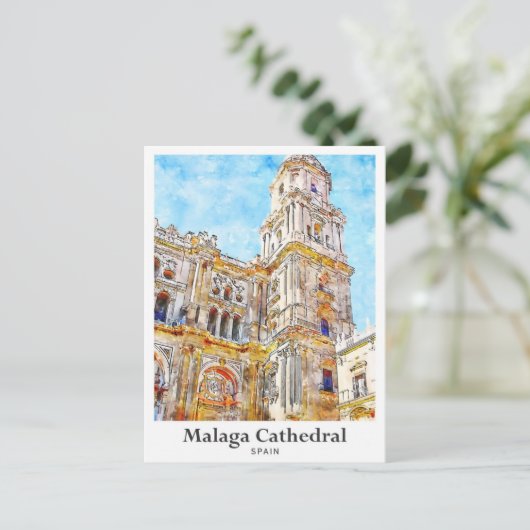 Malaga Kathedrale Spanien Reisen Wasserfarbe Postkarte (Stehend Vorderseite)
