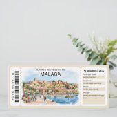 Malaga Spain Trip Boarding Pass Ticket Einladung (Stehend Vorderseite)