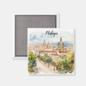 Malaga Spanien Architektur Wasserfarbe Magnet (Vorderseite/Rückseite)