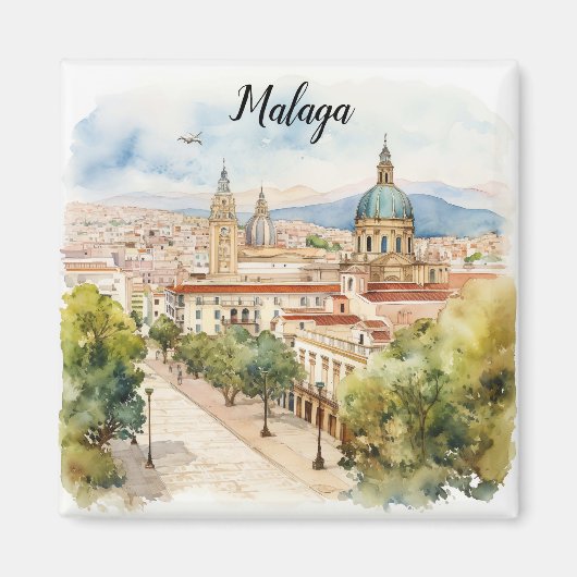 Malaga Spanien Architektur Wasserfarbe Magnet (Vorne)
