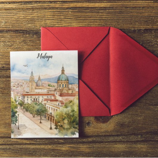 Malaga Spanien Architektur Wasserfarbe Postkarte