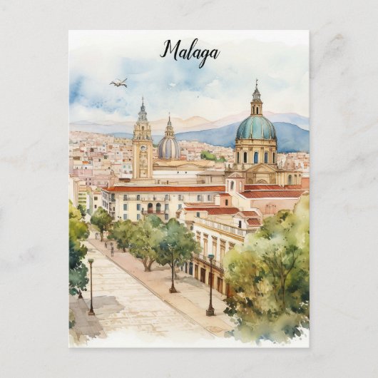 Malaga Spanien Architektur Wasserfarbe Postkarte (Vorderseite)