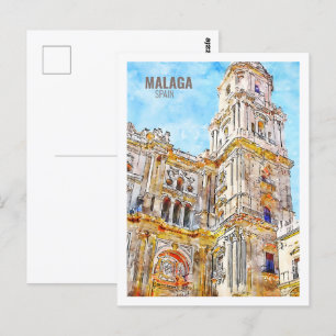 Malaga Spanien Berühmte Reise Aquarell Skizze Postkarte