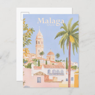 Malaga Spanien Gouache Paint Illustration Travel Postkarte