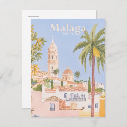 Malaga Spanien Gouache Paint Illustration Travel Postkarte (Vorne/Hinten)