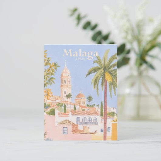 Malaga Spanien Gouache Paint Illustration Travel Postkarte (Stehend Vorderseite)