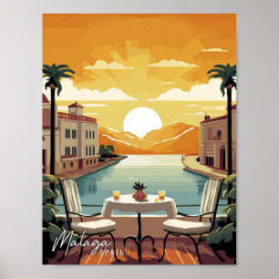 Malaga Spanien Kunst Vintage Reise Illustration Poster