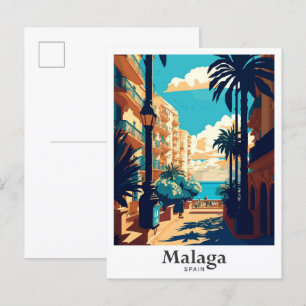 Malaga Spanien Kunst Vintage Reise Illustration Postkarte