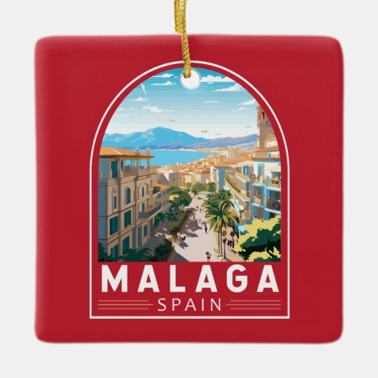 Malaga Spanien Reisen Kunst Vintag Keramikornament (Vorderseite)