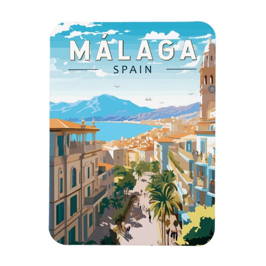 Malaga Spanien Reisen Kunst Vintag Magnet (Vertikal)