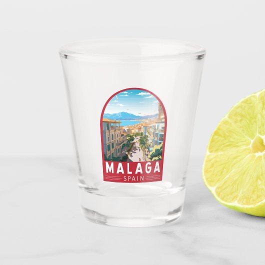 Malaga Spanien Reisen Kunst Vintag Schnapsglas (Vorderseite)