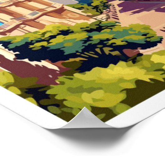 Malaga Spanien Reisen Vintage Illustration Poster (Ecke)