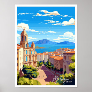 Malaga Spanien Reisen Vintage Illustration Poster
