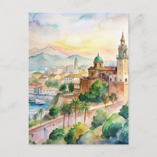 Malaga Spanien Stadtbild Wasserfarben Malerei Postkarte