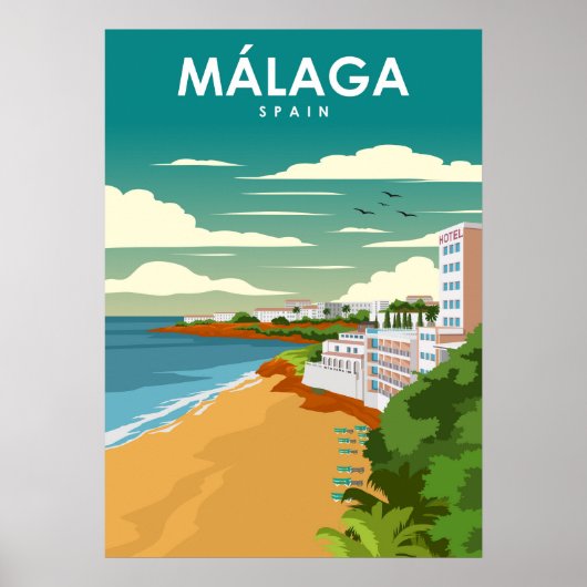 Malaga Spanien Vintag Minimal Retro Travel Poster (Vorne)