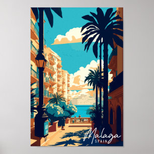 Malaga Spanien Vintage Illustration Poster