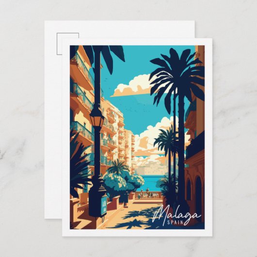 Malaga Spanien Vintage Illustration Postkarte (Vorne/Hinten)